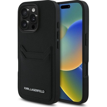 KARL LAGERFELD HC Grained PU Cardslot Metal Elong iPhone 16 Pro Case - черен (3666339355425)
