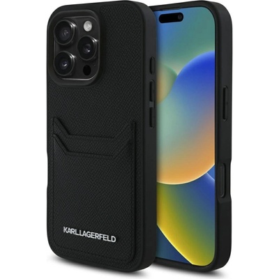 KARL LAGERFELD HC Grained PU Cardslot Metal Elong iPhone 16 Pro Case - черен (3666339355425)