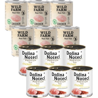 Wild farm Pate Chicken 6 x 800 g a Dolina Noteci Premium Pure Kuřecí s rýží 6 x 800 g