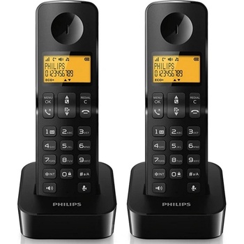 Philips d260 duo безжичен dect телефон, ЧЕРЕН d2602b/53 (d2602b/53)