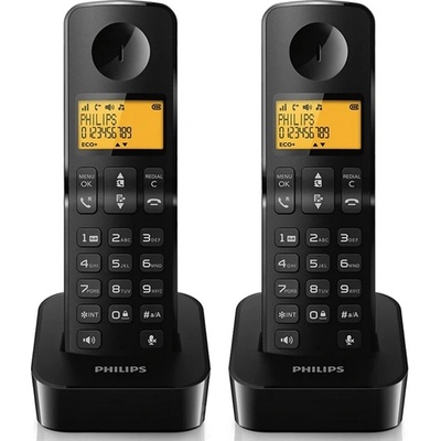 Philips d260 duo безжичен dect телефон, ЧЕРЕН d2602b/53 (d2602b/53)