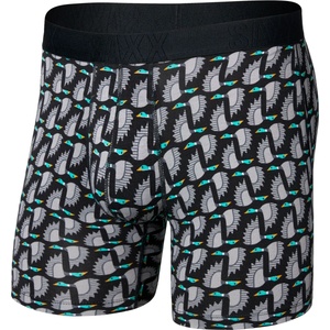 Saxx Мъжко синтетично термобельо Saxx Droptemp Cooling Cotton Boxer Brief Fly Everyday base layer - Flight Pattern / Black (014-2472-0711)