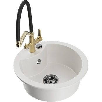 Mexen Diego еднокоморна кухненска мивка от гранит с кухненски смесител Duo, бял - 6512-20-671701-57-B (6512-20-671701-57-B)