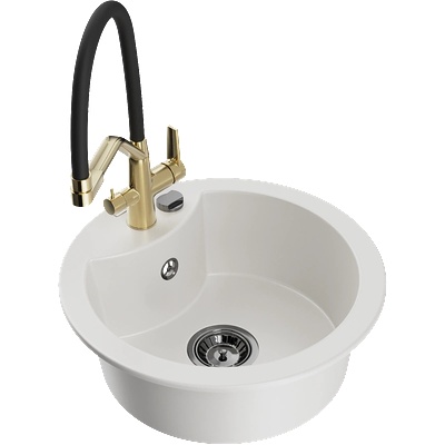 Mexen Diego еднокоморна кухненска мивка от гранит с кухненски смесител Duo, бял - 6512-20-671701-57-B (6512-20-671701-57-B)