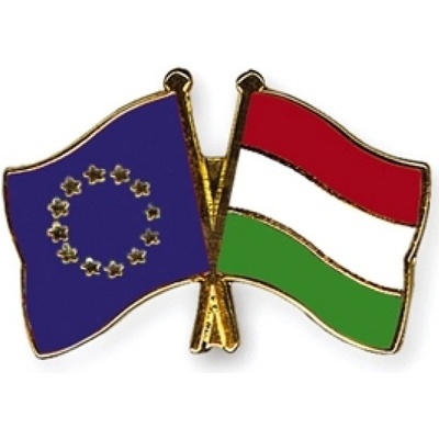 Odznak (pins) vlajka Európska únia (EÚ) + Maďarsko - farebný