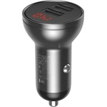 Baseus - Зарядно за кола (CCBX-0G) - Цифров дисплей, 2xUSB-A, 24W - Сиво