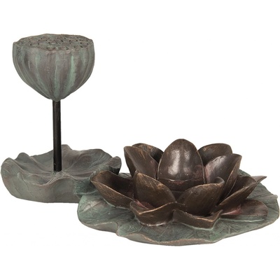 Zeleno hnědý dekorační svícen ve tvaru kvetu- 10*8*33 cm - Clayre & Eef