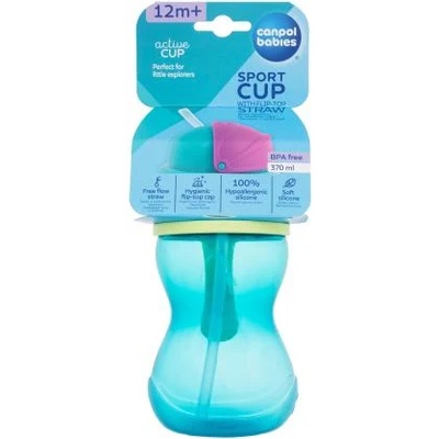 Canpol babies Active Cup Sport Cup With Flip-Top Straw Turquoise спортна бутилка със сламка 370 ml