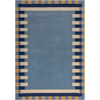 Flair Rugs Син ръчно изработен вълнен килим 200x290 cm Kai Wool Border - Flair Rugs (503119376931)