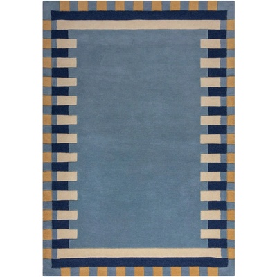 Flair Rugs Син ръчно изработен вълнен килим 200x290 cm Kai Wool Border - Flair Rugs (503119376931)