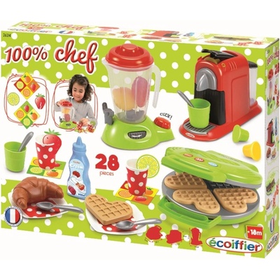Écoiffier vaflovač 100% Chef s mixérem kávovarem a vaflemi 3+28 doplnků – Sleviste.cz