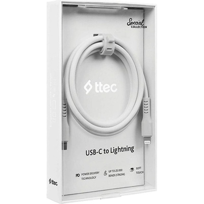 Кабел ttec - Data, USB-C/Lightning, 1.2 m, бял (8694470087795)