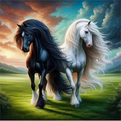 Norimpex - Puzzle Diamant painting: Black and white 30x40cm - 1 - 39 piese