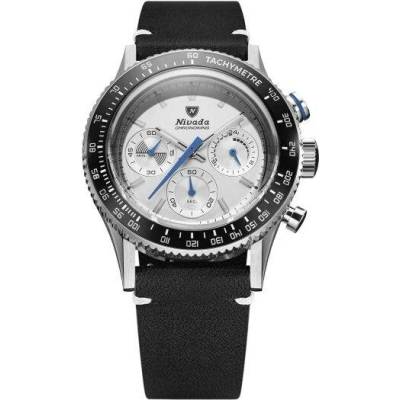 Nivada Grenchen Chronoking Meca Racing Grey - Inter. Bezel - Black Leather White Stitching