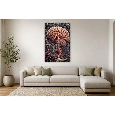 Obraz na plátně – Anatomická ilustrace mozku a nervové sítě 90 × 135 cm