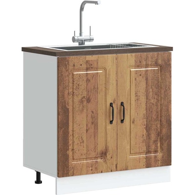 vidaXL Шкаф за мивка, Kalmar, старо дърво 80x46x81, 5см инженерно дърво (853455)