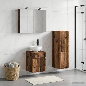 vidaXL Комплект мебели за баня 4 бр. Старо дърво (3407461)