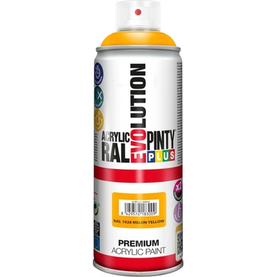 PintyPlus Akrylový Lak v Spreji RAL 1028 Melónovo Žltá Lesklá 400ML