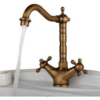 Image 1 of Sanitary ware Висок ретро смесител за мивка с врътки Жана, бронз (2635)