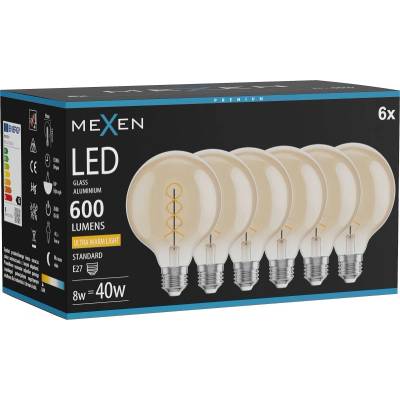 Mexen Vintis 6x LED нажежаема спирална крушка E27, G95, 8W, Топло - 2200K, 600 lm, кехлибар (L167-E27-0822-50x06)