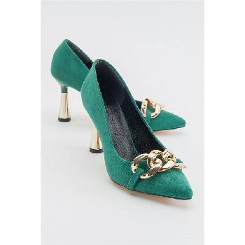 Moda Trend Дамски велурени обувки с ток - Зелени #371282 (371282_Зелен)