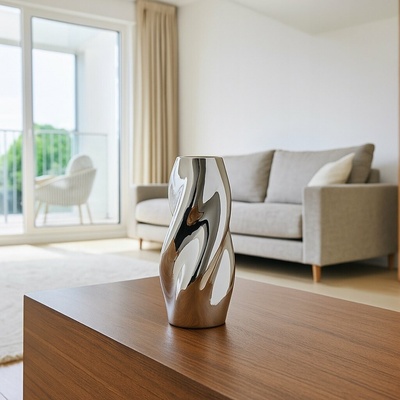 Váza Atmosphera Twisted 210138, 28 cm, stříbrná
