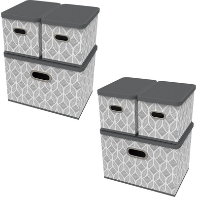 HomeLife Úložný box s vekom súprava 2 x 3 ks list sivá / biela 5105