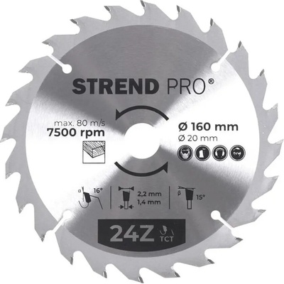 Kotúč Strend Pro TCT 160x2.2x20/16 mm 24T, na drevo, pílový, SK plátky