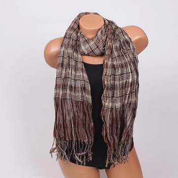 Image 1 of Кариран шал в кафяво и бежово с ресни