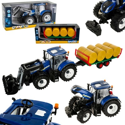 Bruder New Holland T7.315 1:16 Traktor s Nakladačom a Prívesom na Balíky 03121 02220