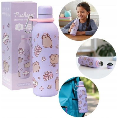 CurePink Nerezová Termo outdoor láhev Pusheen Momenty a Ikony 500 ml