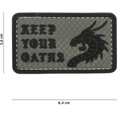 Gumová nášivka 101 Inc nápis Keep Your Oaths - sivá