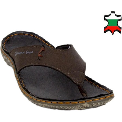 Български обувки Мъжки чехли от естествена кожа в кафяво 19228