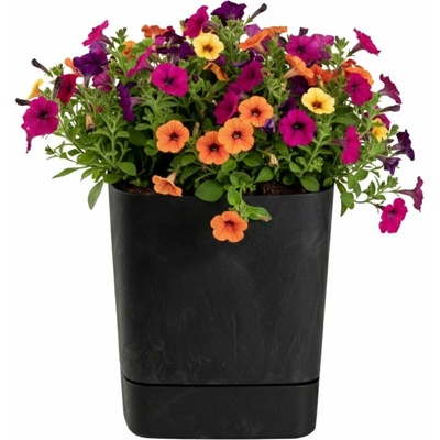 HowHomely PLASTOVÝ KVĚTINÁČ CUBI 30X33 CM IMITACE BETONU ČERNÁ