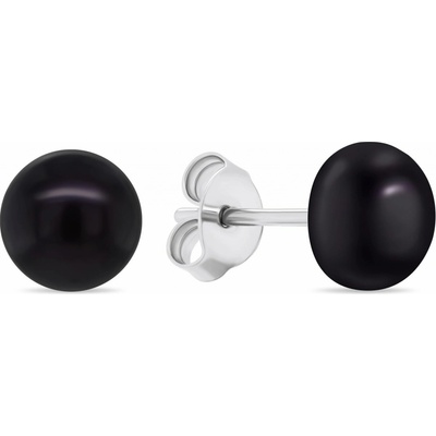 Brilio Silver Stříbrné náušnice pecky s pravými černými perlami EA585WBC 0,5 cm