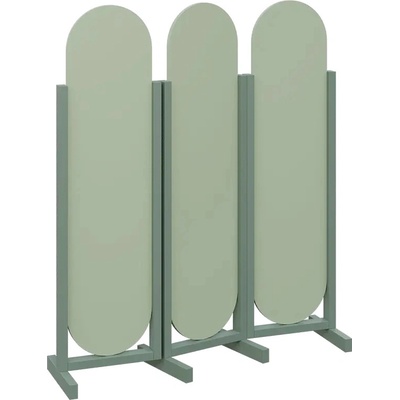 Atmosfere ROUND 316 dřevěný 3-dílný paraván mobilní výška 1600 mm rám industrial green výplň pistáciově zelená