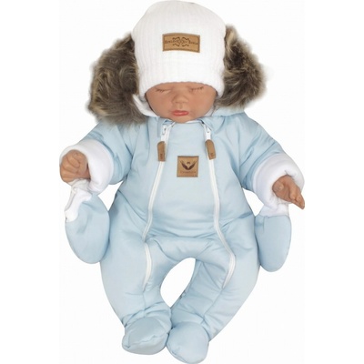 Z&Z Zimná kombinéza s dvojitým zipsom kapucňou a kožušinou rukavičky Angel modrý