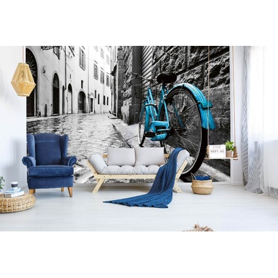 DIMEX ART Самозалепваща се флизелинова фототапета ретро син велосипед 375 x 250 см