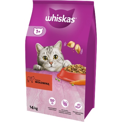 Whiskas Adult 14кг - суха храна за възрастни котки, с вкусно говеждо месо