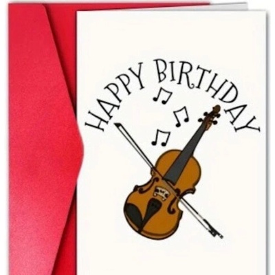 Přání bez textu Happy Birthday s motivem houslí
