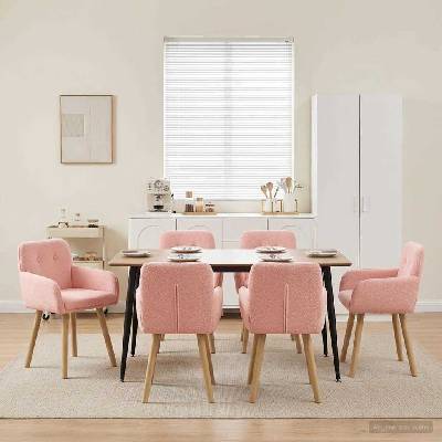 vidaXL Обедени столове 6 pcs Букле Розово 59 x 56 x 86 см (3428279)