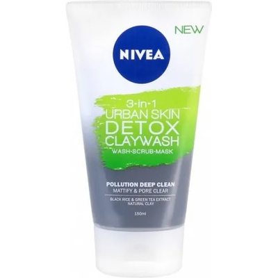 Nivea Urban Skin Detox 3 in 1 Claywash - Почистващ гел, ексфолиант и маска за лице 3 в 1 с глина 150мл