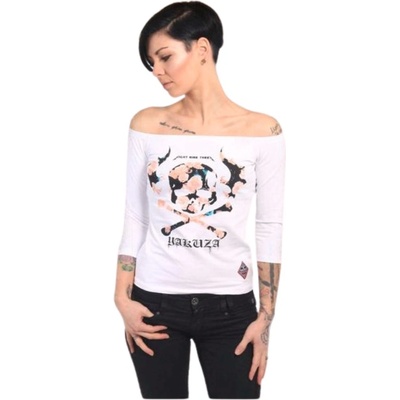 Yakuza FLYING SKULL OFF SHOULDER dámske tričko s dlhým rukávom GLSB 13139 white