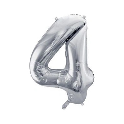 Balón fóliový 86cm číslo 4 strieborný