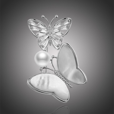 Éternelle brož s perlou a krystaly Katie White motýl B8035-XR06386B Bílá/čirá