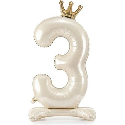PartyDeco Samostojící fóliový balón 3 Satin cream 84 cm