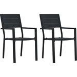 vidaXL Градински столове, 2 бр, черни, HDPE, имитация на дърво (47885)