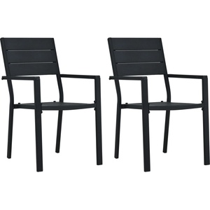 vidaXL Градински столове, 2 бр, черни, HDPE, имитация на дърво (47885)