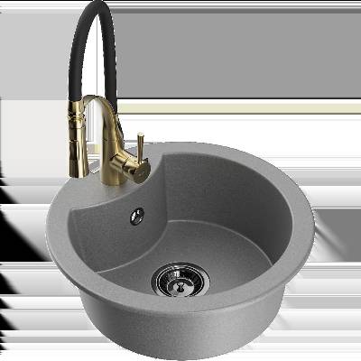 Diego гранитна мивка с 1 отделение и кухненски смесител Aster, сива - 6512-71-73450-57-B (6512-71-73450-57-B)