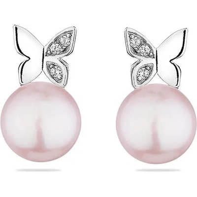 Swan Сребърни обици със сладководни розови перли и циркони CAA087ER Swan